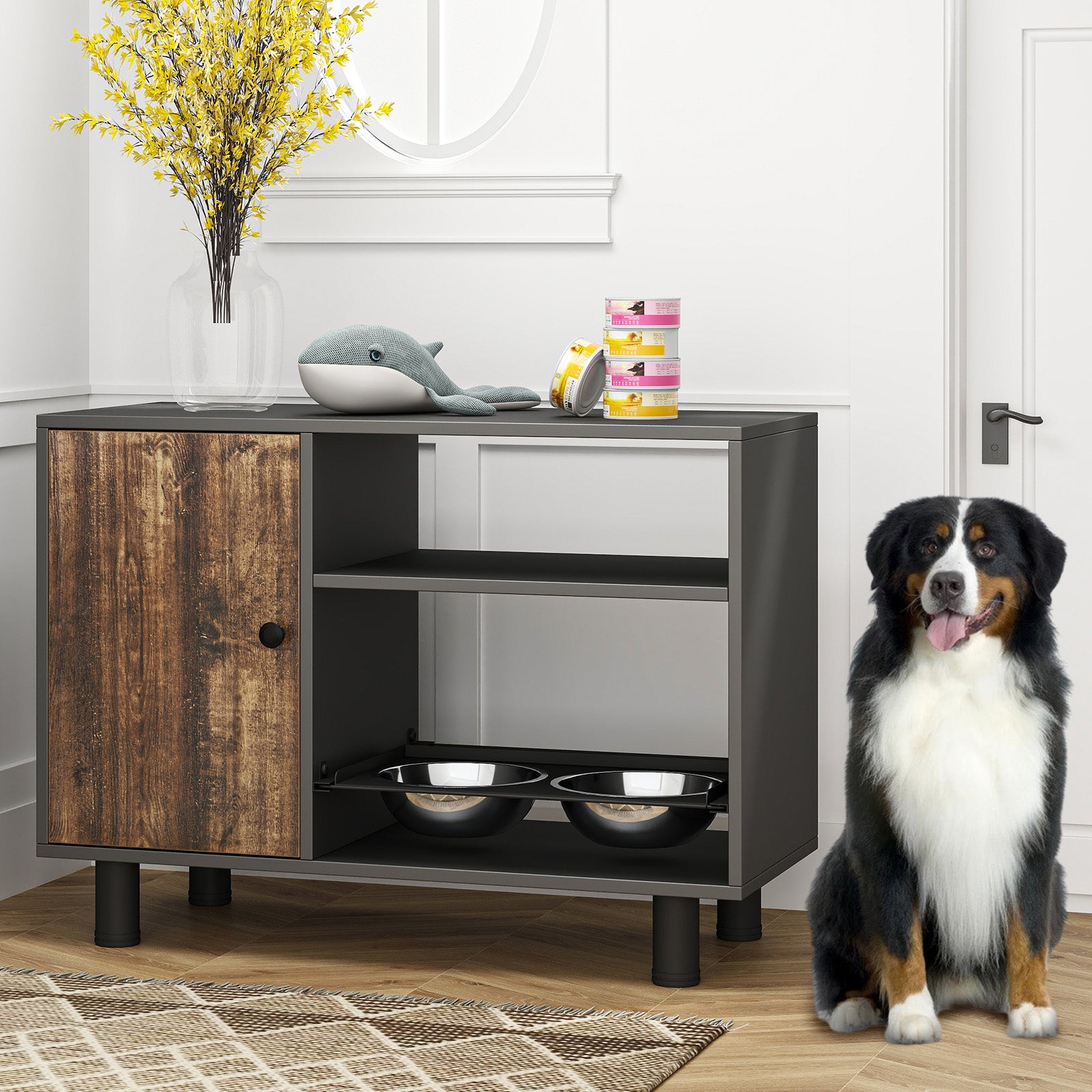Pet Feeding Station with Elevated Dog Bowls, Dog Food Storage Cabinet, Dog Feeding Station with Storage, Pet Feeder Station for Dogs Cats for Feeding & Watering Supplies, Brown