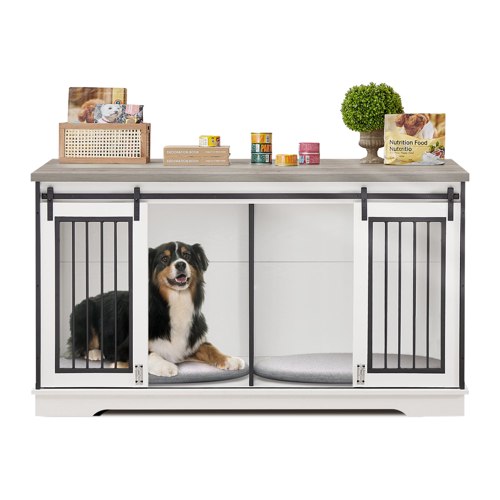 66 Inch Large Double Dog Kennel Furniture TV Stand, Double Dog Crate Furniture for 2 Dogs, Heavy Duty Dog Crate, Furniture Style Dog Crate End Table, Wood Crates for Dogs Kennel Indoor