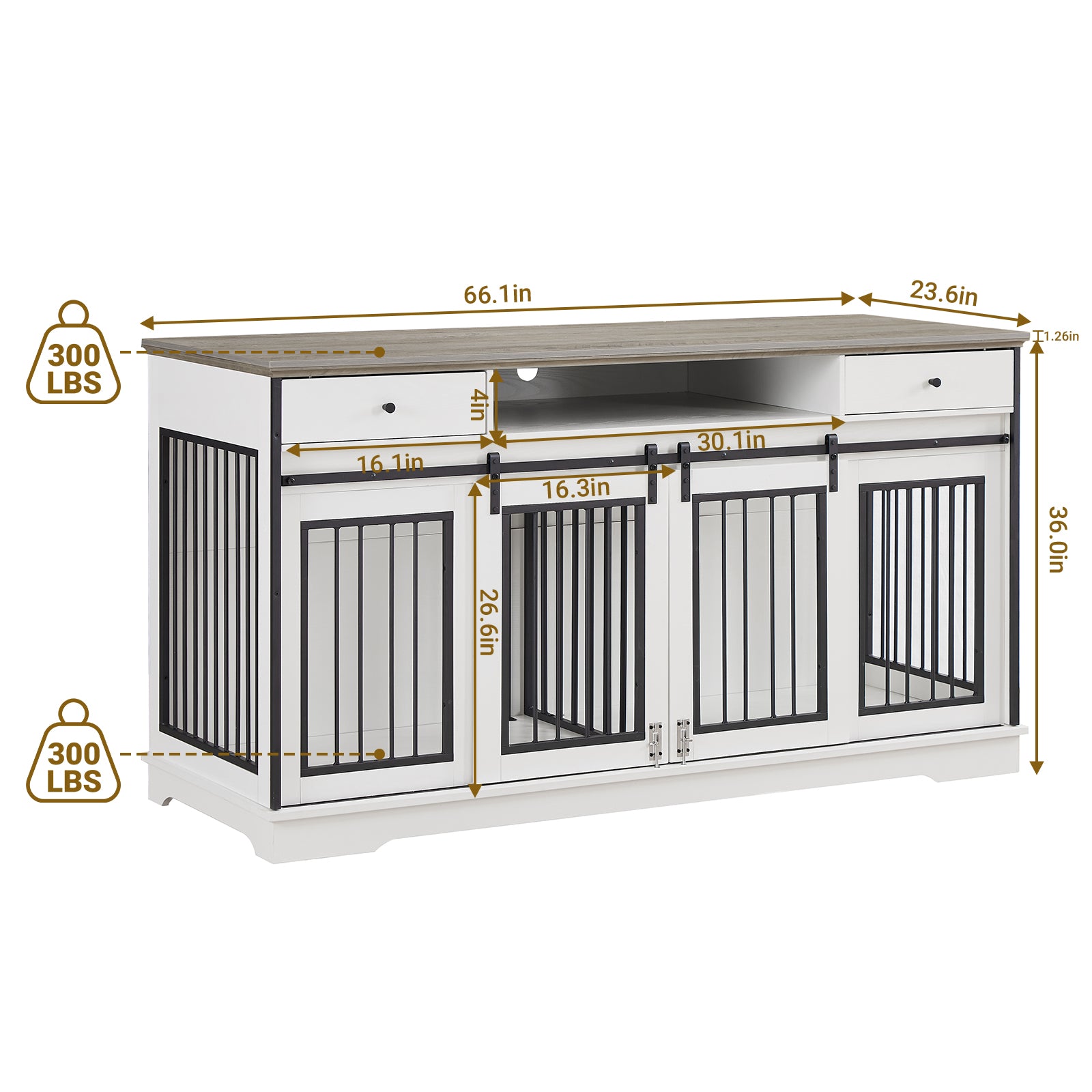 66 Inch Large Double Dog Kennel Furniture TV Stand, Double Dog Crate Furniture for 2 Dogs, Heavy Duty Dog Crate, Furniture Style Dog Crate End Table, Wood Crates for Dogs Kennel Indoor