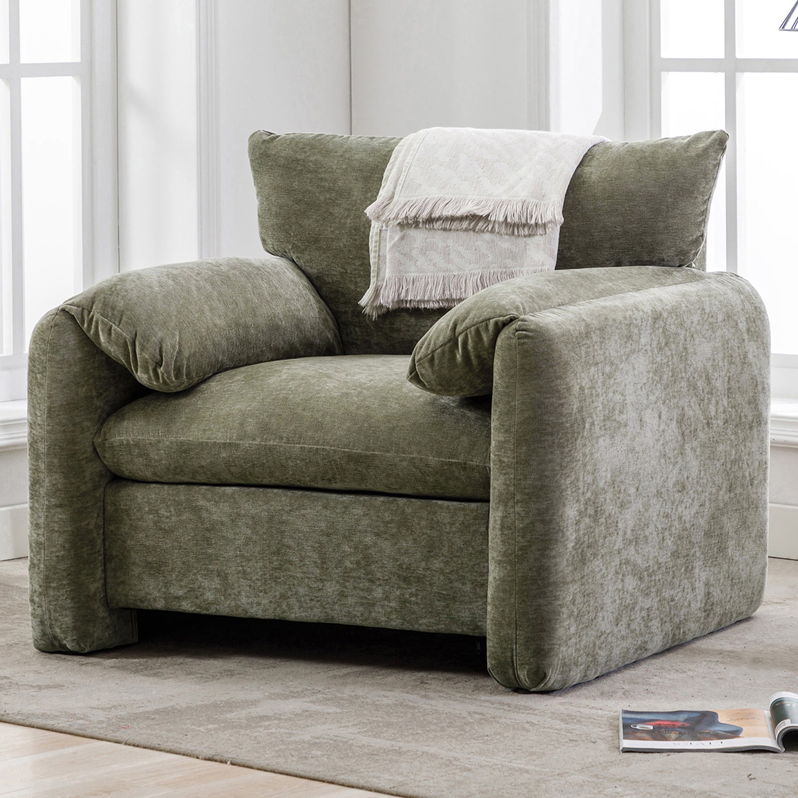 Oversized Accent Chair for Living Room, Single Chair, Comfy Upholstered Reading Armchair for Bedroom, Chenille Single Sofa, Modern Style