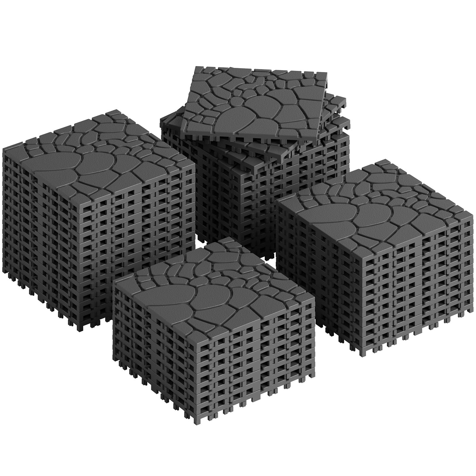 Rovibek 44 PCS Interlocking Deck Tiles, 12" X 12" Plastic Deck Tiles Outdoor Waterproof, All Weather Patio Tiles for Balcony Backyard Poolside Porch, Pavers for Outside Walkway, Pebble Gray