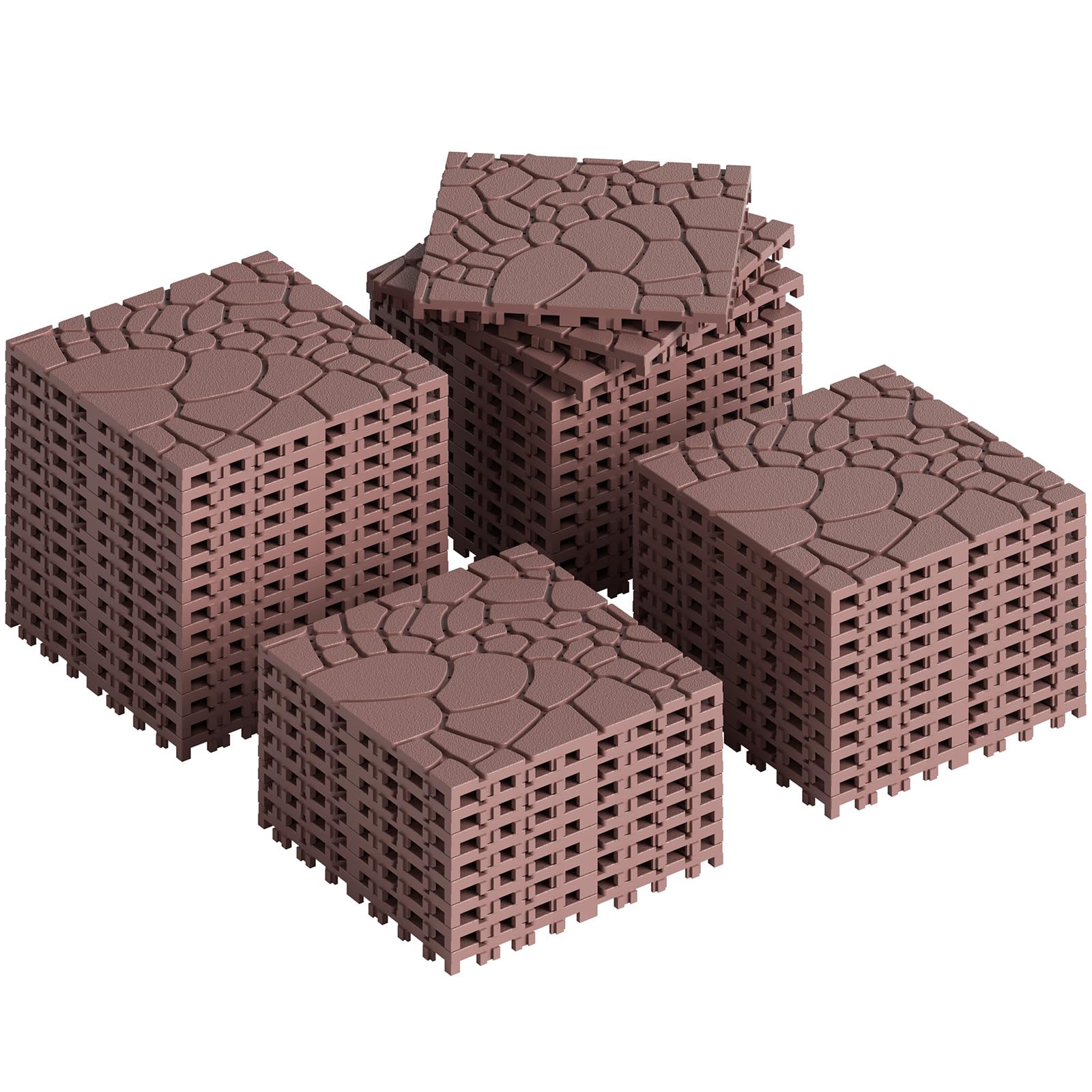 Rovibek 44 PCS Interlocking Deck Tiles, 12" X 12" Plastic Deck Tiles Outdoor Waterproof, All Weather Patio Tiles for Balcony Backyard Poolside Porch, Pavers for Outside Walkway, Pebble Brown