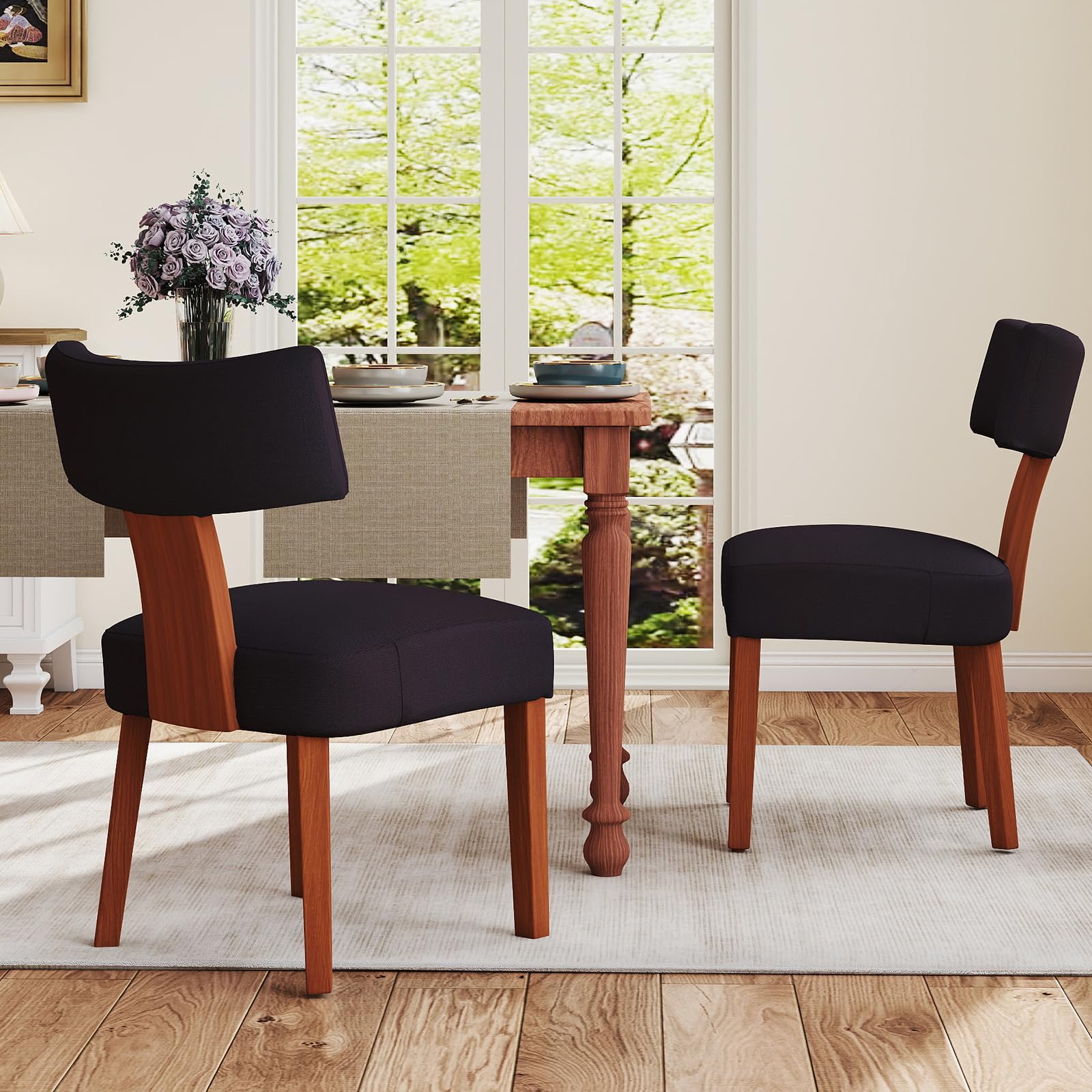 Rovibek Black Modern Dining Chairs Set of 2-6.3" Upholstered Dining Room Chair, Modern Kitchen Table Chairs Set with Wood Legs and Curved Backrest, Dinner Chairs for Kitchen Table & Restaurant