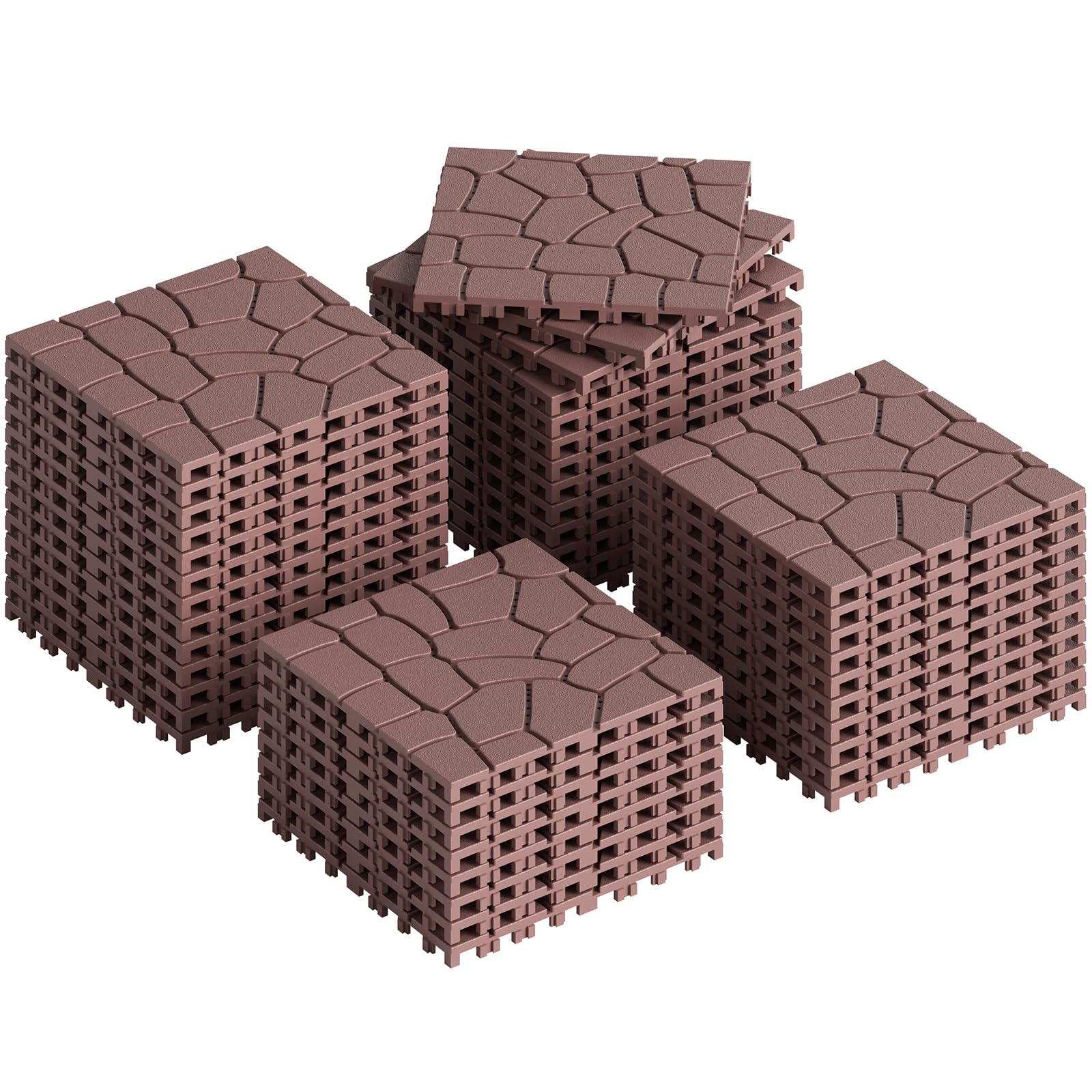 Rovibek 44 PCS Interlocking Deck Tiles, 12" X 12" Plastic Deck Tiles Outdoor Waterproof, All Weather Patio Tiles for Balcony Backyard Poolside Porch, Pavers for Outside Walkway, Stone Brown