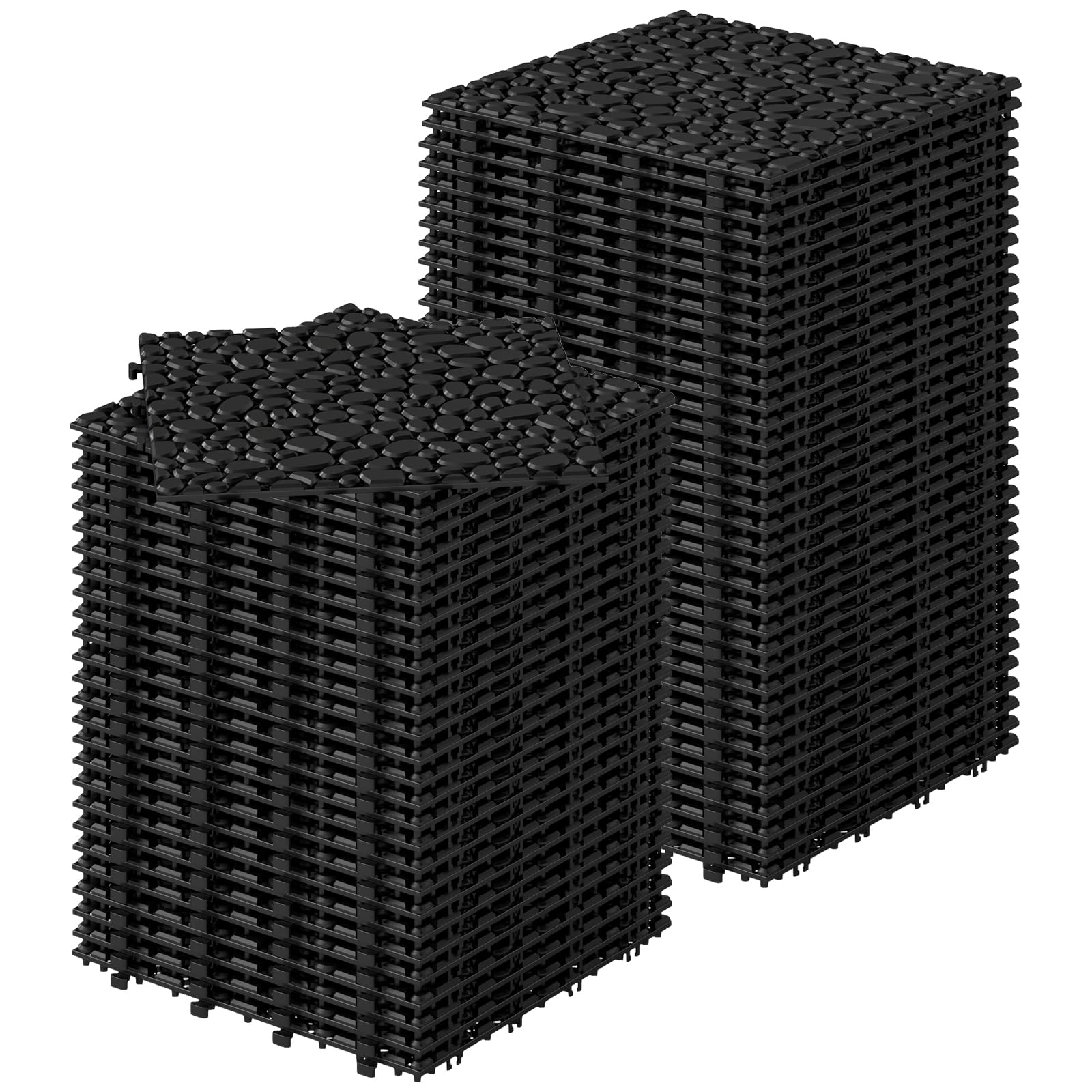 Rovibek 60PCS Plastic Interlocking Deck Tiles, 12"x12" Pebble Deck Tiles, Patio Flooring Outdoor Waterproof, Non-Slip, Indoor & Outdoor Use for Balcony Balcony Bathroom Backyard, Black