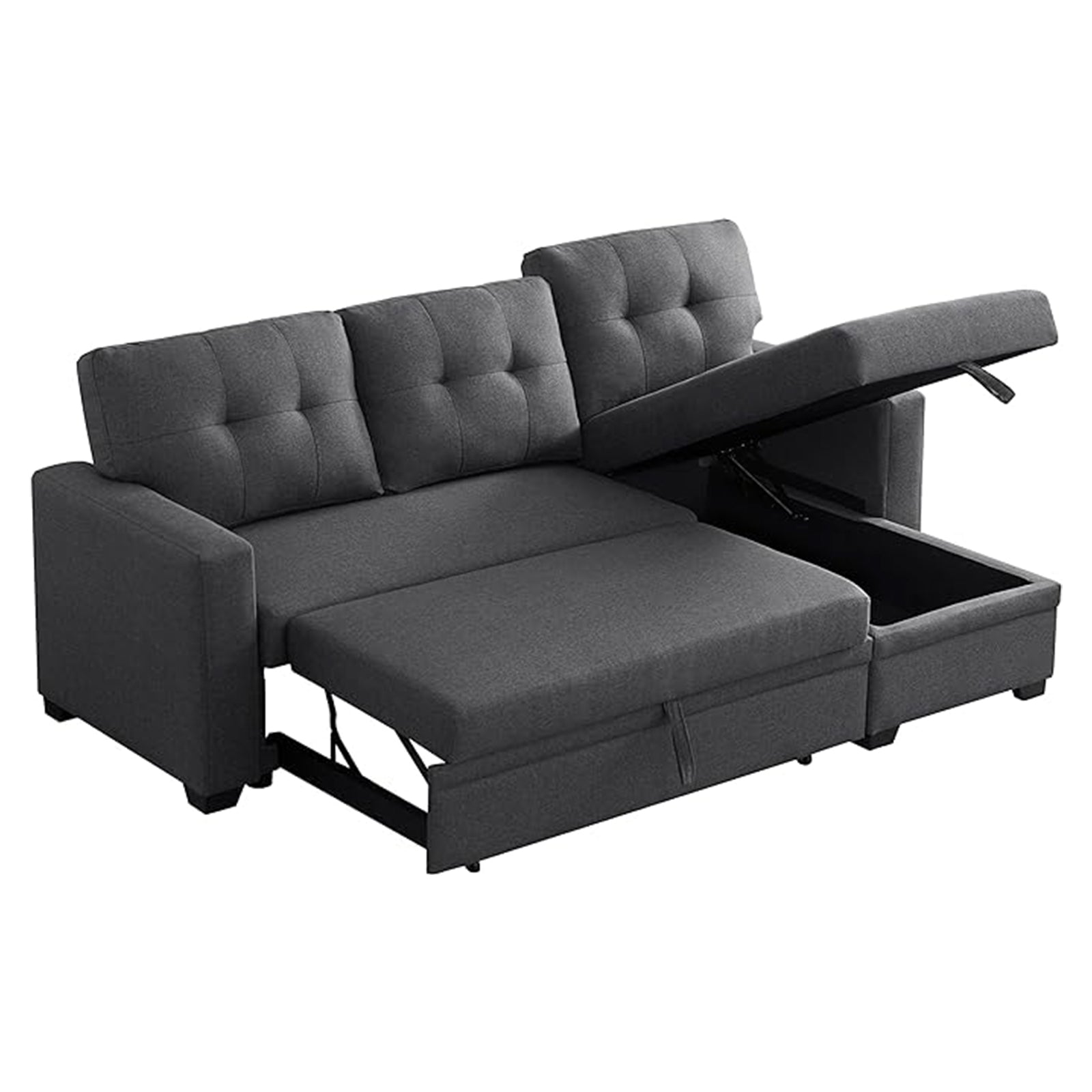 4-in-1 Convertible Sofa Sectional Sleeper Sofa with Reversible Chaise L Shaped Couch with Pull Out Bed and Storage for Living Room, Apartment, Bedroom, Office